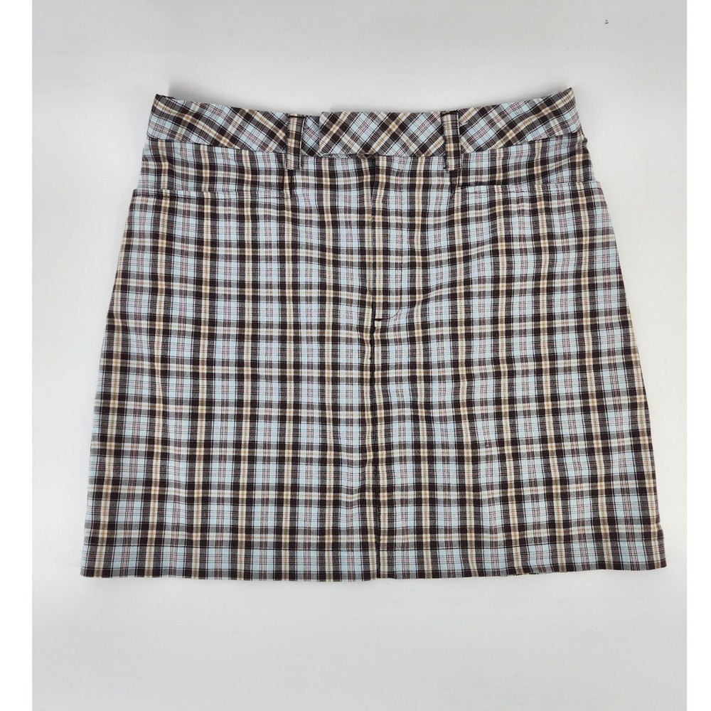 Gap Plaid Mini Skirt Light Blue Brown Tartan Preppy Y2K Size 4